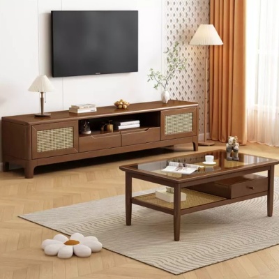 Kệ tivi gỗ tự nhiên kết hợp cánh mây